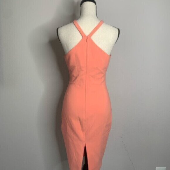 Likely Charles Apricot Peach Halter Cut Out Keyhole Midi Dress - Picture 6 of 11